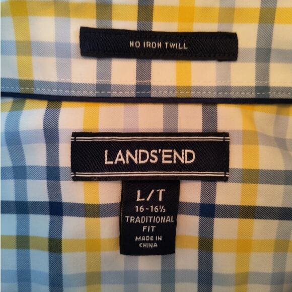 Lands End Button Down Shirt Men's L/T 16-16.5 Traditional Fit Check Long Sleeve - Picture 2 of 15